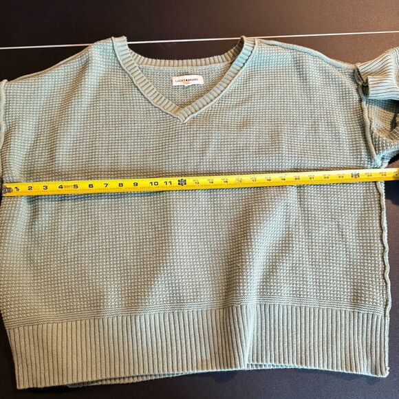 Lucky Brand Women's 2X Waffle Knit V-Neck Sweater Sage Green Long Sleeve Slouchy - Picture 4 of 8